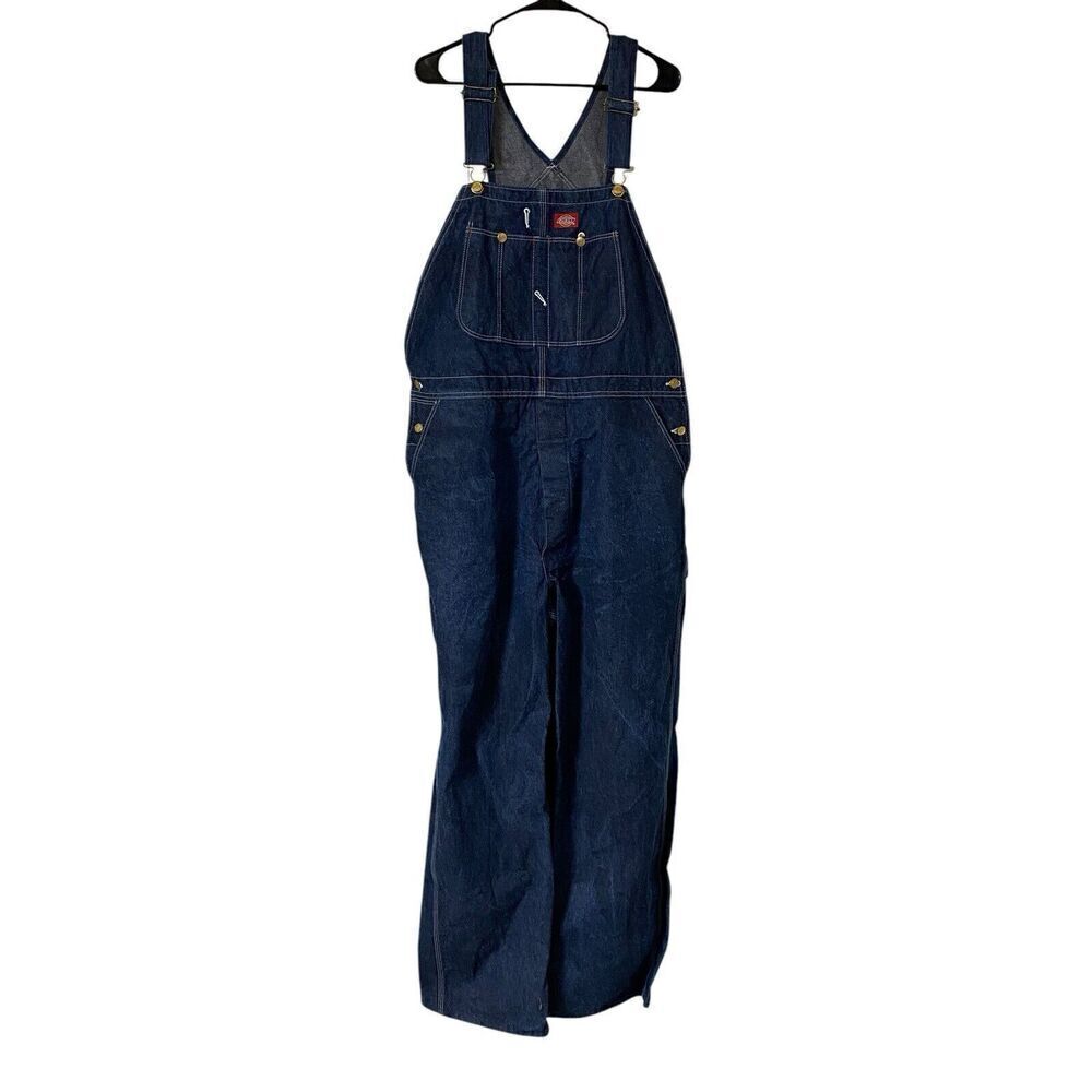 Dickies Bib Overalls Mens 40x32 Blue Carpenter Jeans Denim Workwear Outdoor USA